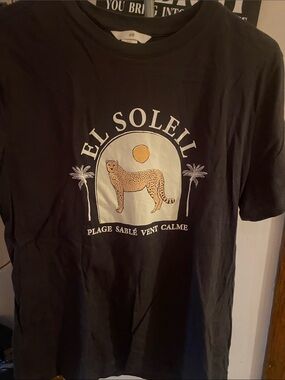 H&M Black Graphic Tee with Tan & Cream Accents